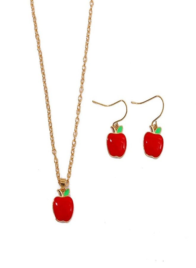 FORUBUS Red Apple Jewelry Set for Women, Includes Apple Pendant Necklace and Earrings, Perfect for Parties, Gifts, and Everyday Wear-apple - Image 2